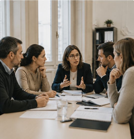 Equipo institucional trabajando sobre una situación compleja